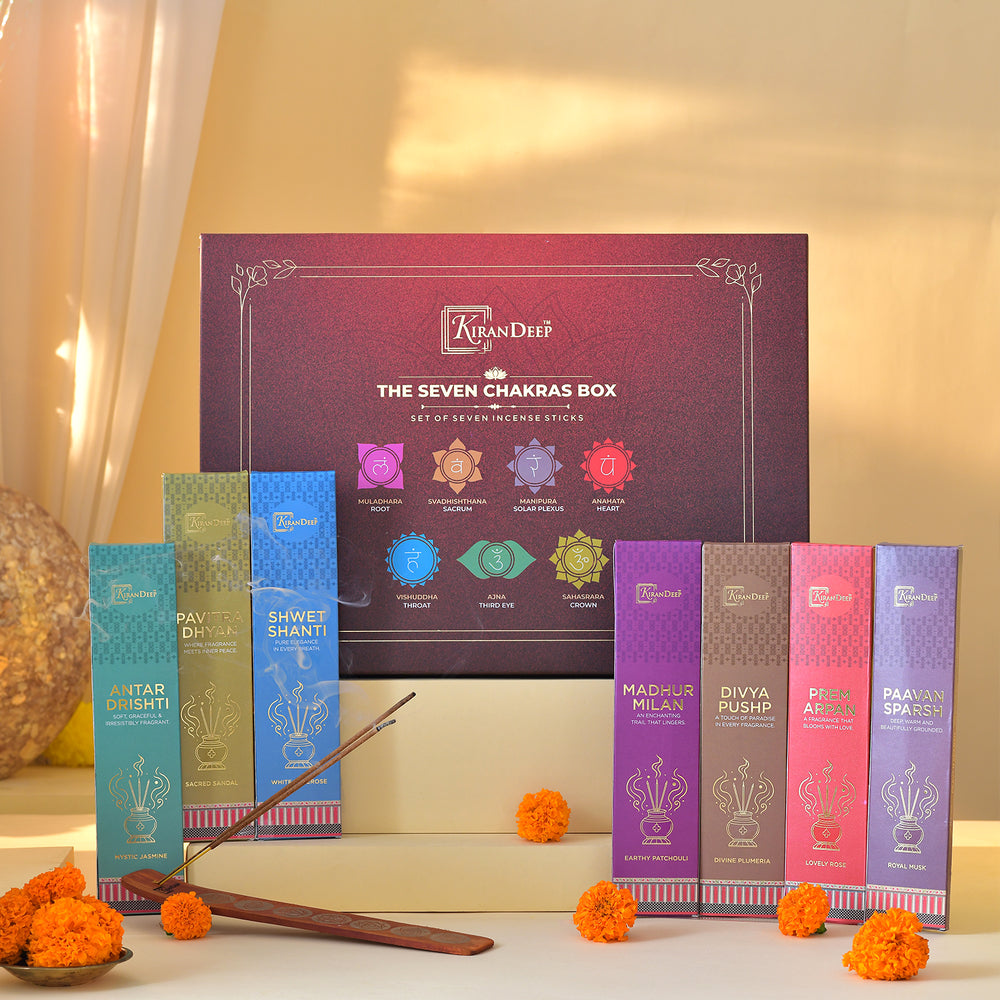 Sapt Chakra Gift Set: All Seven Fragrances with Wooden Stand