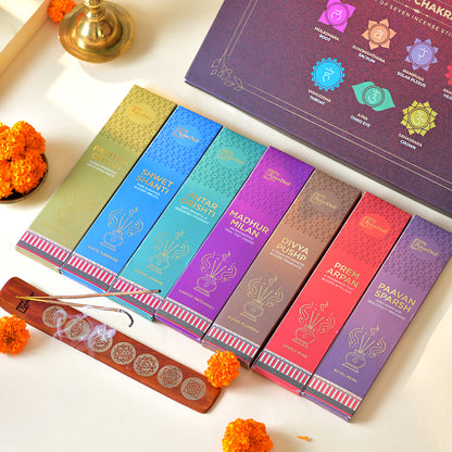 Sapt Chakra Gift Set: All Seven Fragrances with Wooden Stand