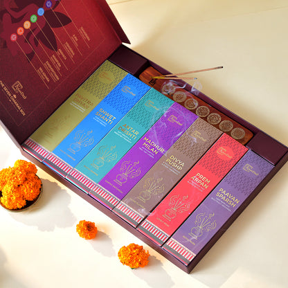 Sapt Chakra Gift Set: All Seven Fragrances with Wooden Stand
