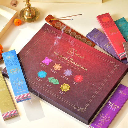 Sapt Chakra Gift Set: All Seven Fragrances with Wooden Stand
