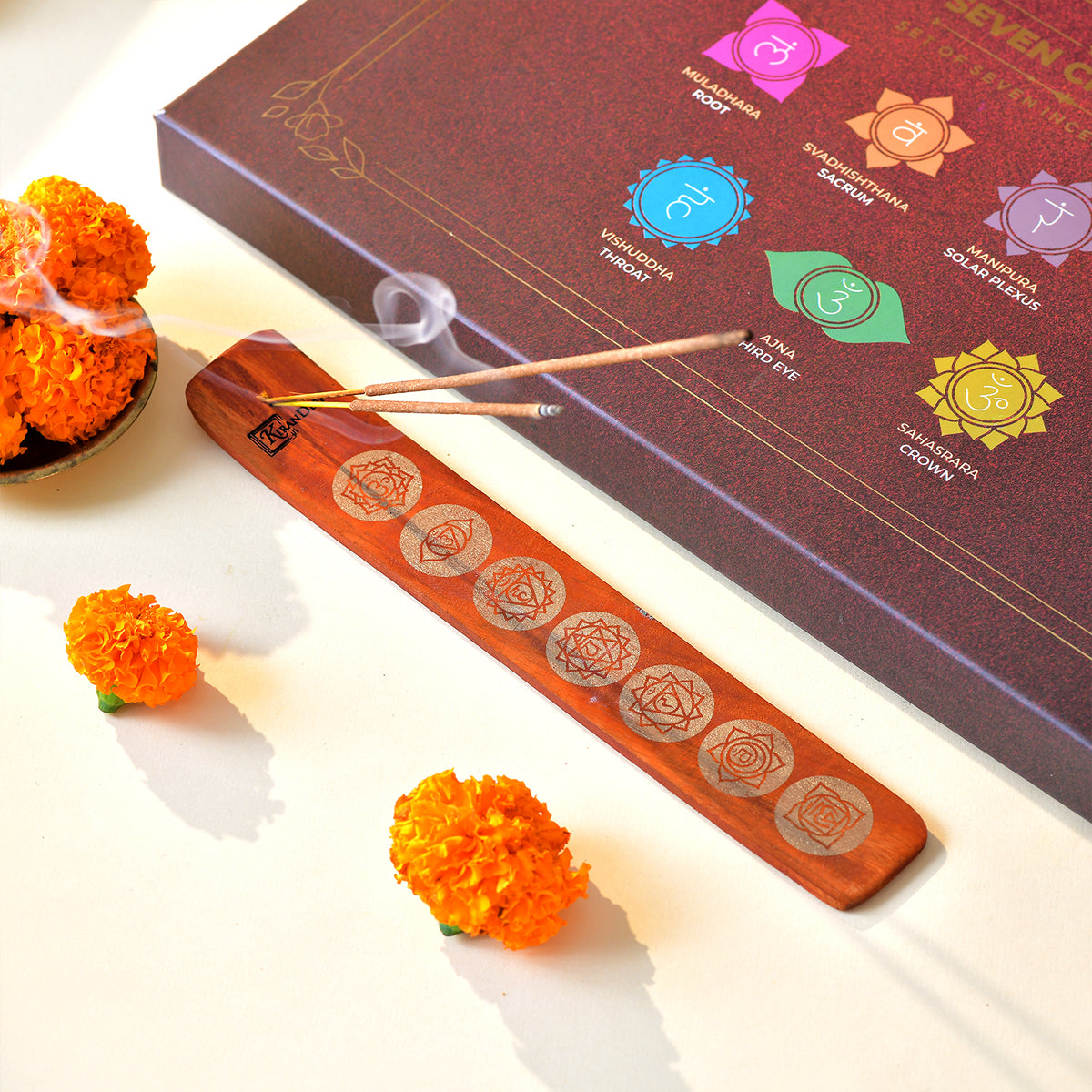 Sapt Chakra Gift Set: All Seven Fragrances with Wooden Stand